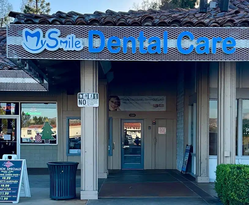 MySmile Dental Care office exterior in Crossroads Shopping Center, Anaheim Hills